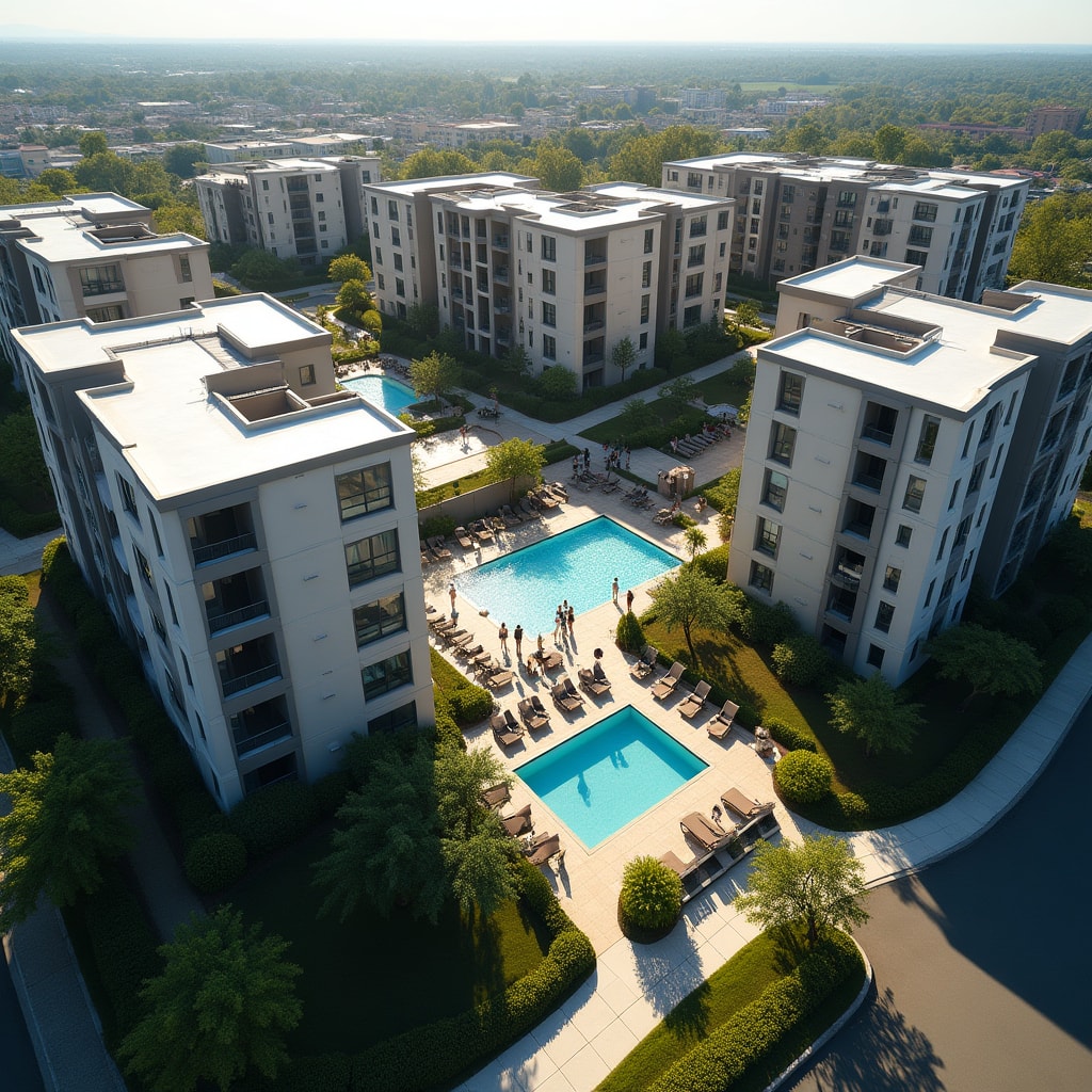 Multi-building condominium campus with shared facilities