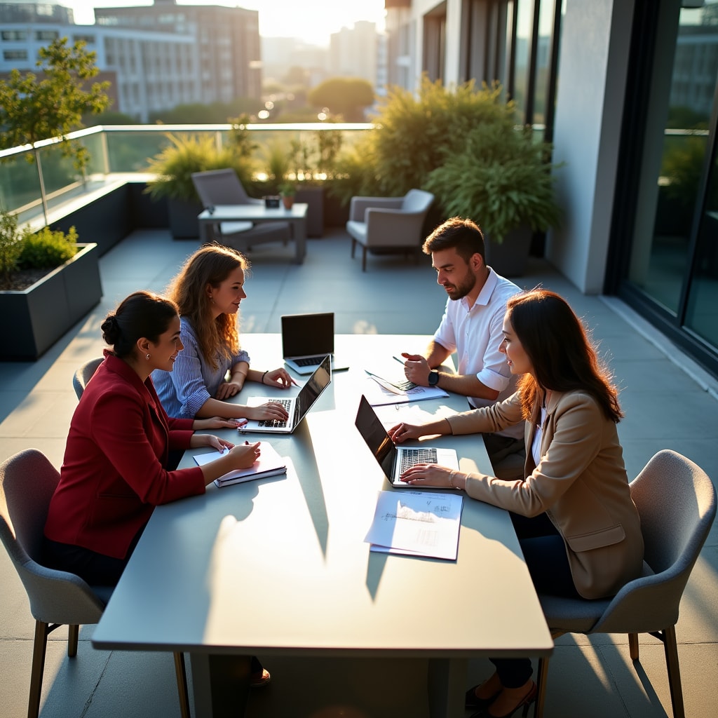 Professional team collaborating on condominium management solutions